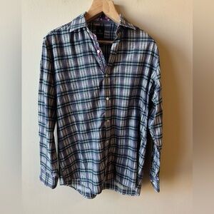Men's Tailorbyrd Plaid Shirt - Blue, White, and Pink Size Large